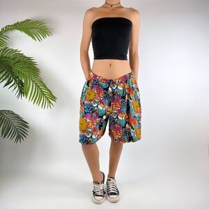 Vintage 90s Grunge Colorful Abstract Low Rise Indie Baggy Bermuda Shorts / Sz: S